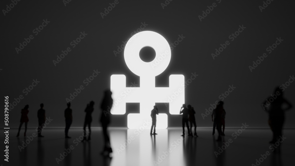 Poster 3d rendering people in front of symbol of copper on background