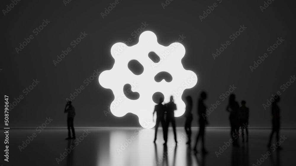 Poster 3d rendering people in front of symbol of corona on background