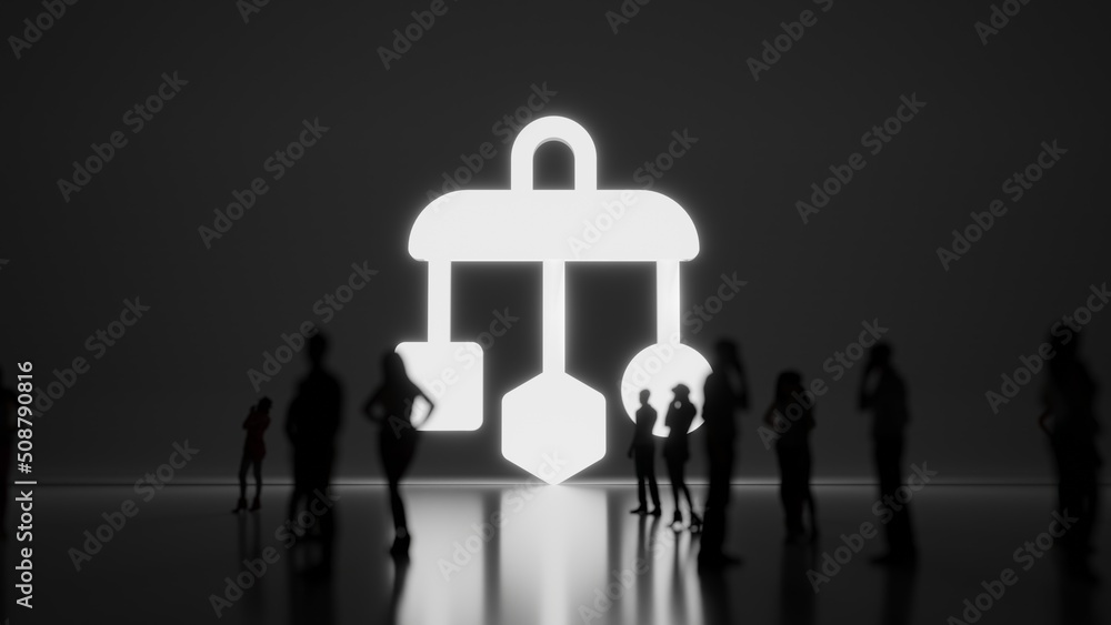Poster 3d rendering people in front of symbol of crib mobile on background