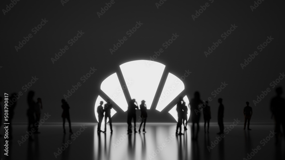Poster 3d rendering people in front of symbol of croissant on background