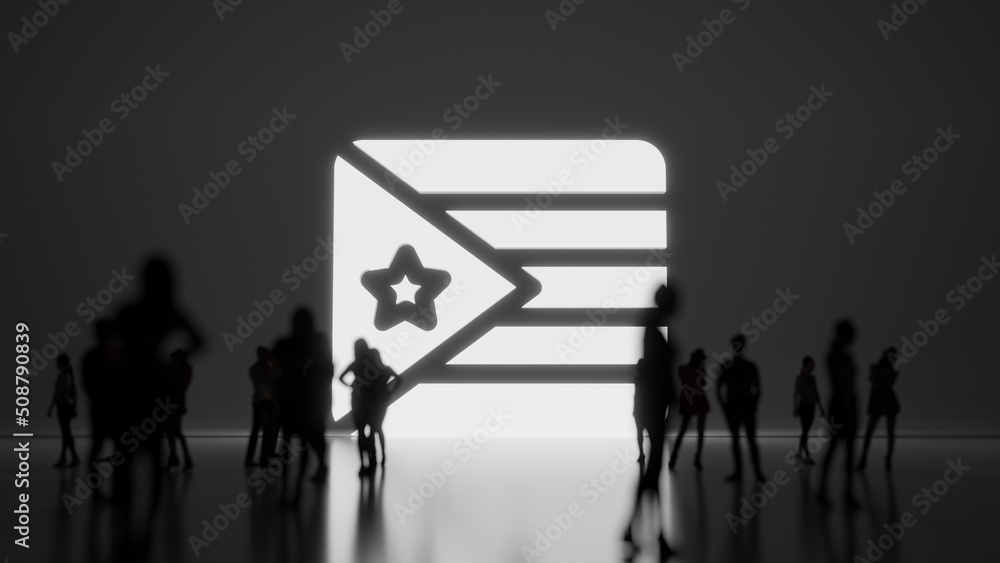 Poster 3d rendering people in front of symbol of cuba on background