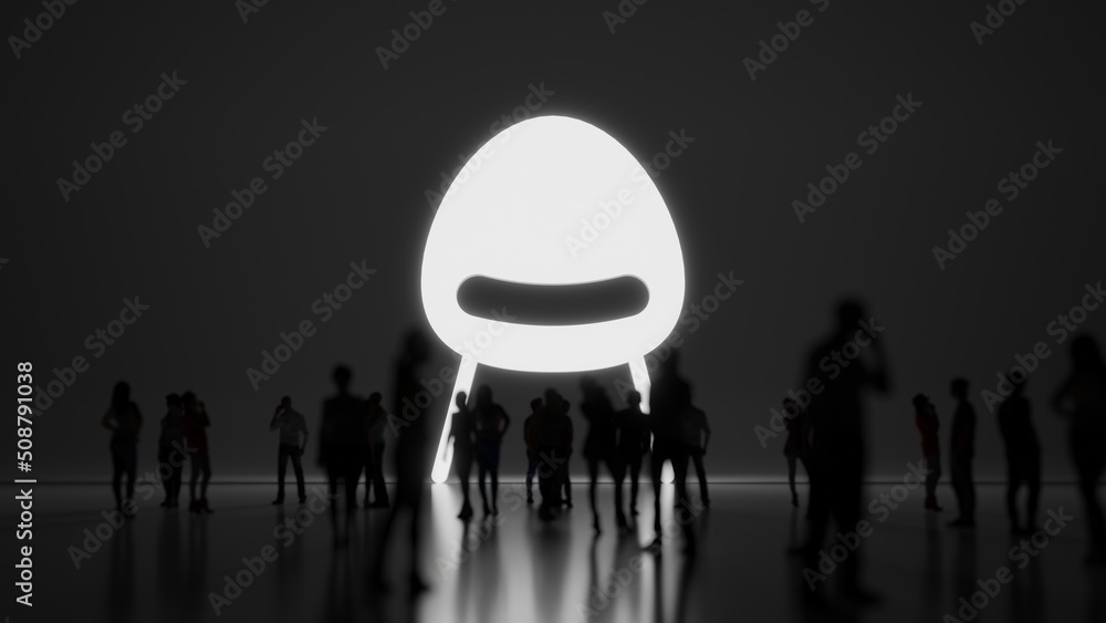 Poster 3d rendering people in front of symbol of design chair on background