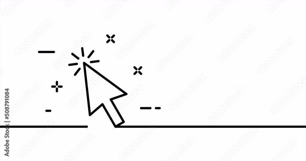 Poster cursor. mouse, pointer, click, button, website, user. computer concept. one line drawing animation. 