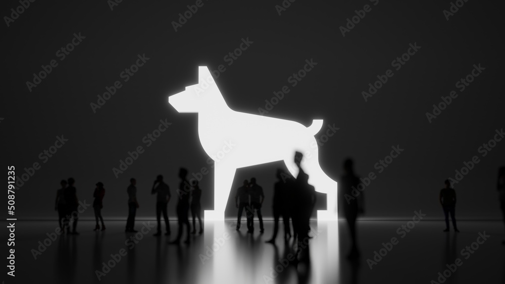 Poster 3d rendering people in front of symbol of dog on background