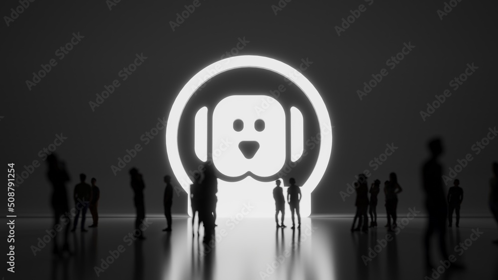 Poster 3d rendering people in front of symbol of dog astronaut on background