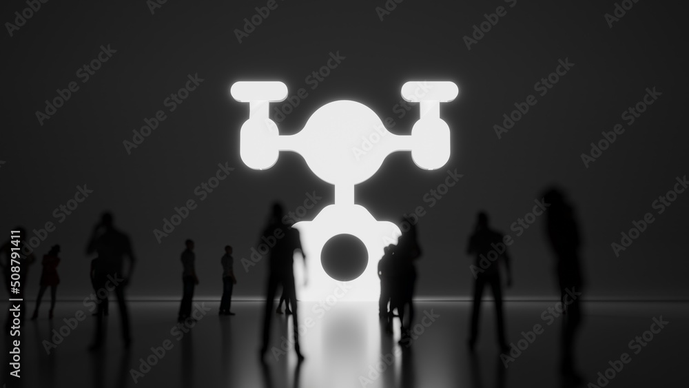 Poster 3d rendering people in front of symbol of drone on background