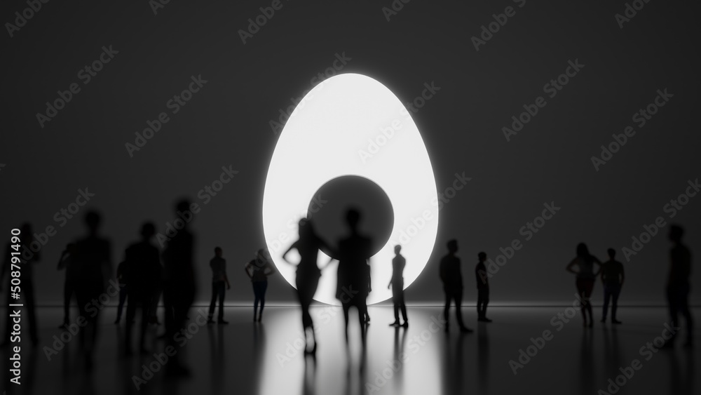 Poster 3d rendering people in front of symbol of egg on background