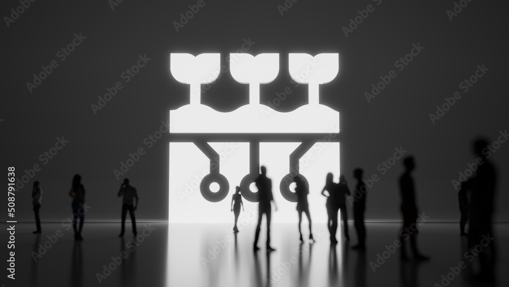 Poster 3d rendering people in front of symbol of farming on background