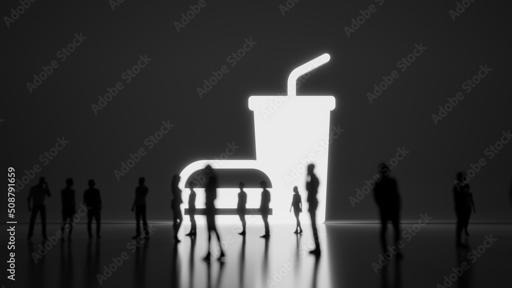 Poster 3d rendering people in front of symbol of fast food on background