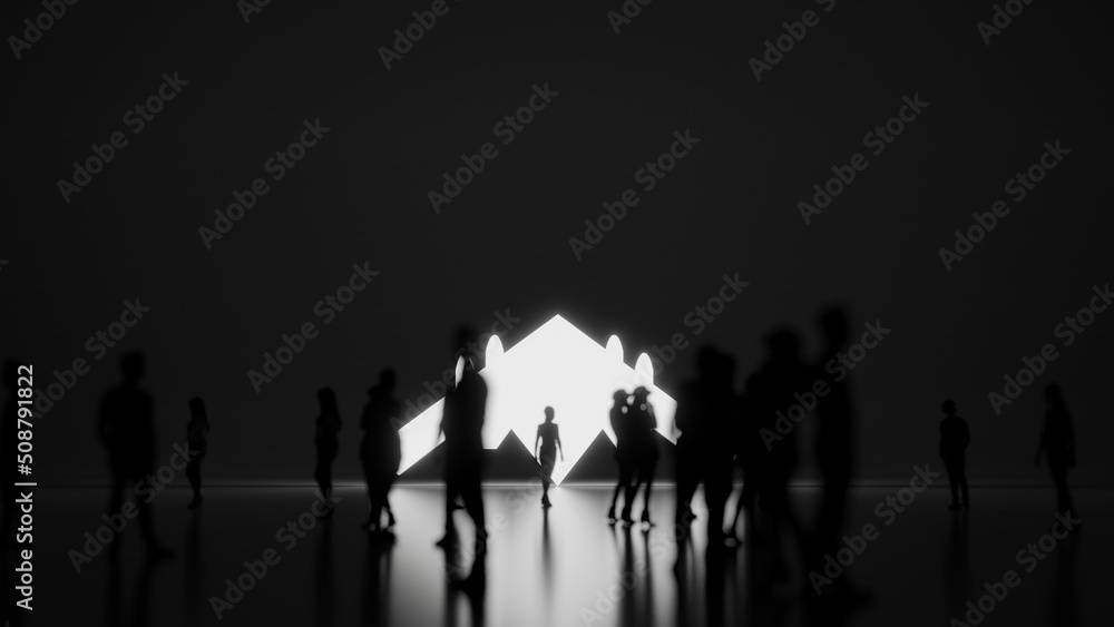 Poster 3d rendering people in front of symbol of fighter plane on background