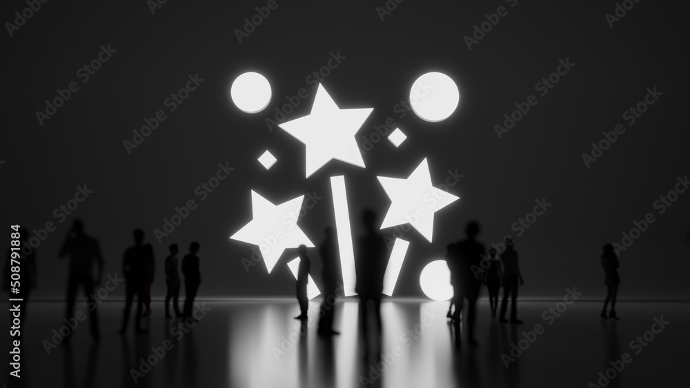 Poster 3d rendering people in front of symbol of fireworks on background