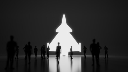3d rendering people in front of symbol of fighter plane on background