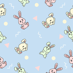 Obraz premium cute many rabbit animal seamless pattern object wallpaper with design pastel blue.