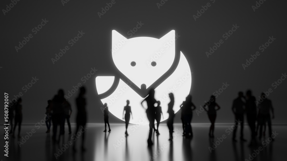 Poster 3d rendering people in front of symbol of fox on background