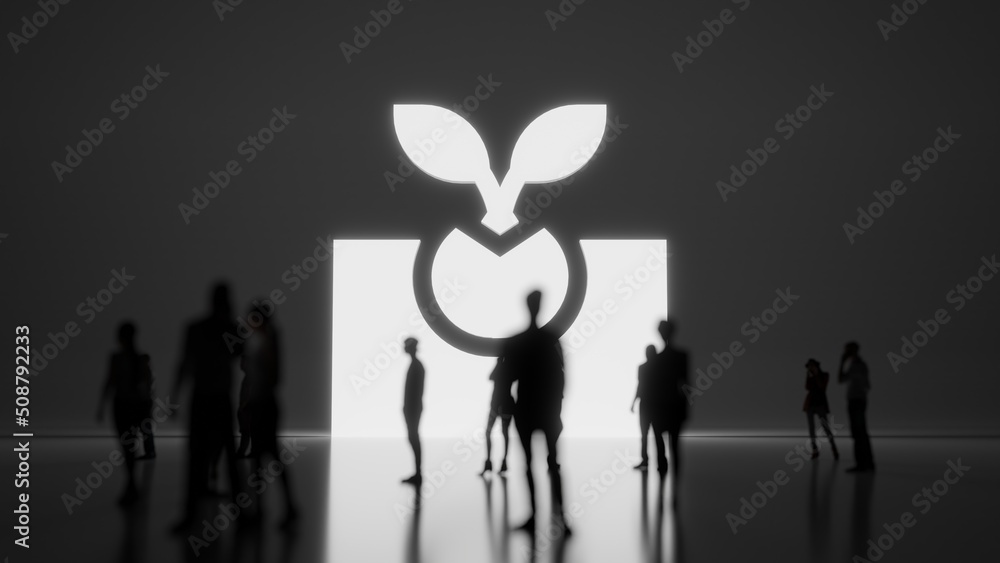 Poster 3d rendering people in front of symbol of germination on background