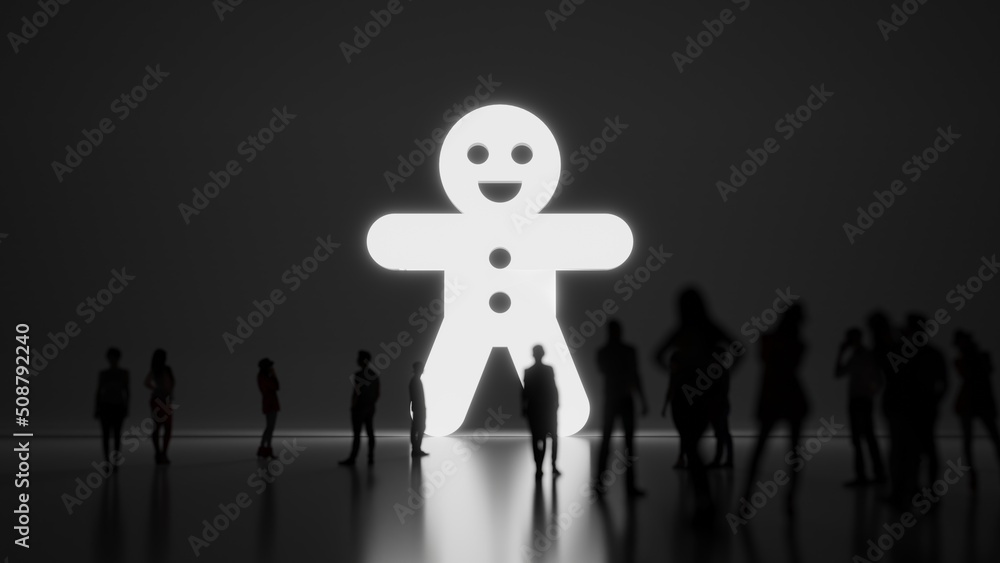 Poster 3d rendering people in front of symbol of gingerbread on background
