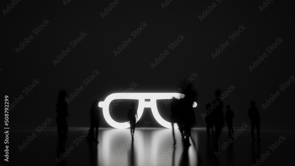 Poster 3d rendering people in front of symbol of glasses on background