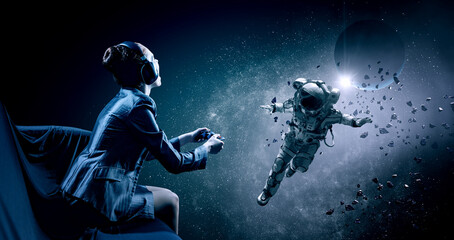 Fototapeta premium Passionate female gamer with controller