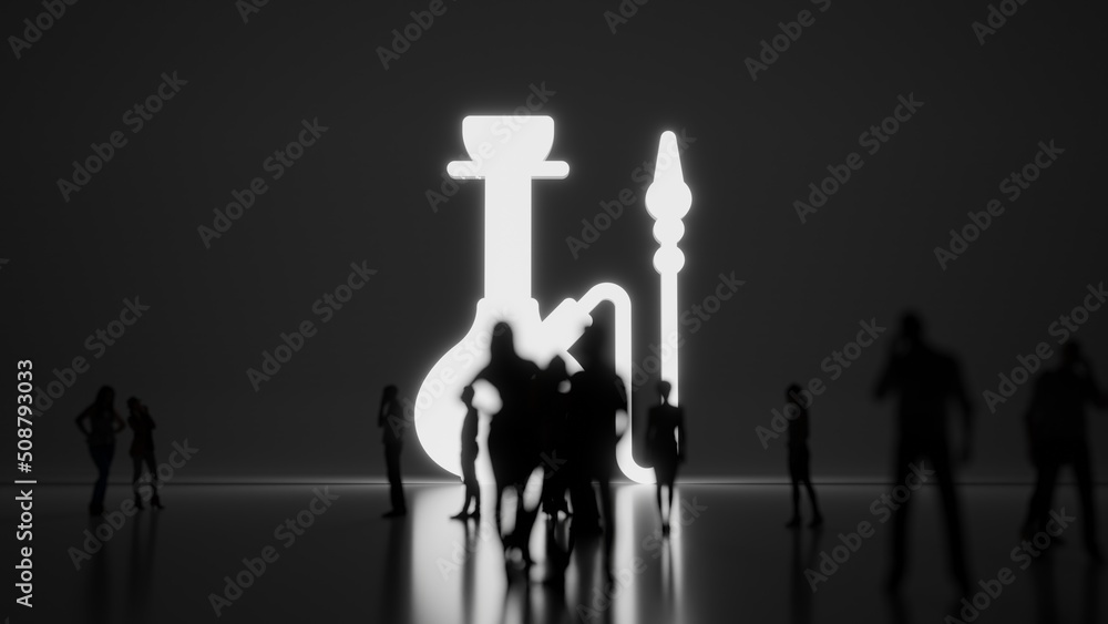 Poster 3d rendering people in front of symbol of hookah on background
