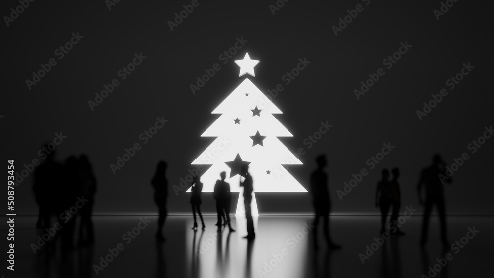 Poster 3d rendering people in front of symbol of christmas tree on background