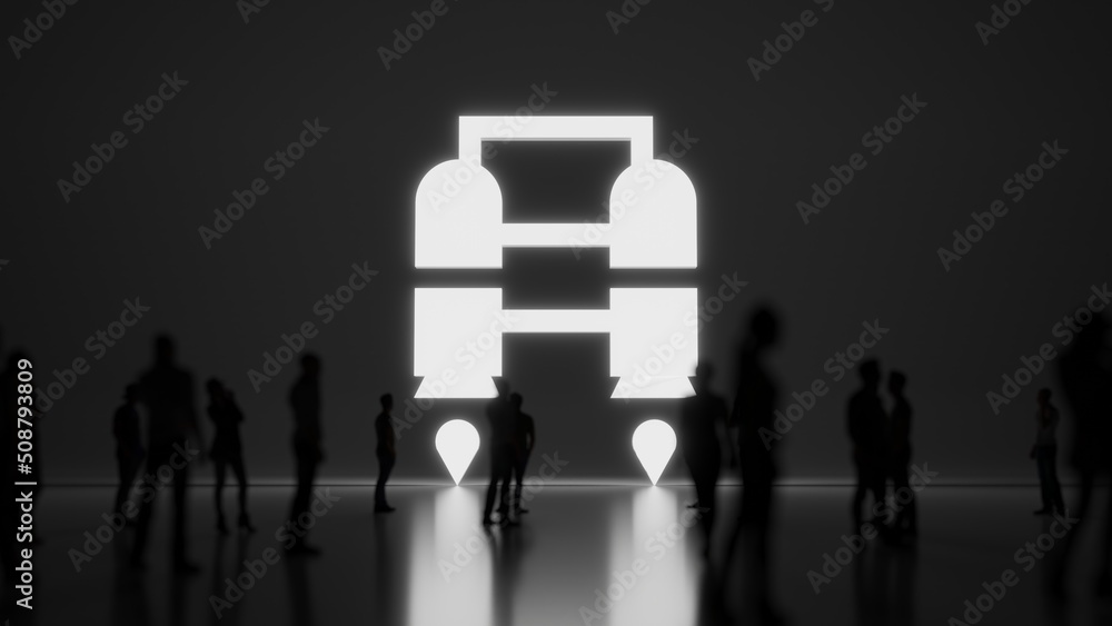 Poster 3d rendering people in front of symbol of jet pack on background