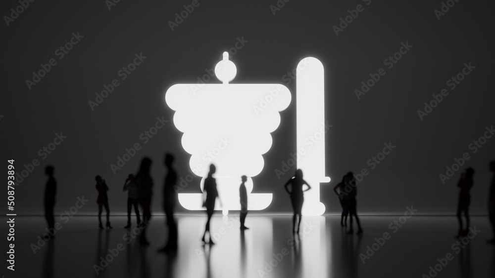 Poster 3d rendering people in front of symbol of kebab on background