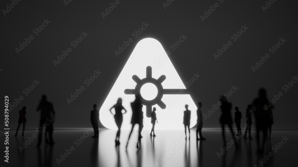 Poster 3d rendering people in front of symbol of laser on background