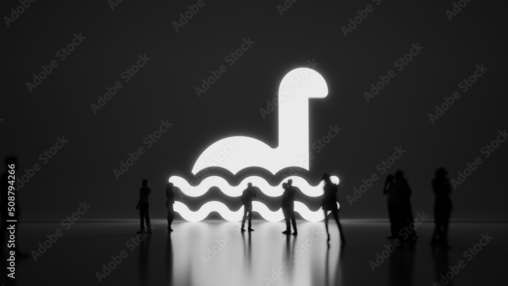 Poster 3d rendering people in front of symbol of loch ness monster on background