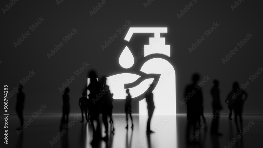 Poster 3d rendering people in front of symbol of lotion on background