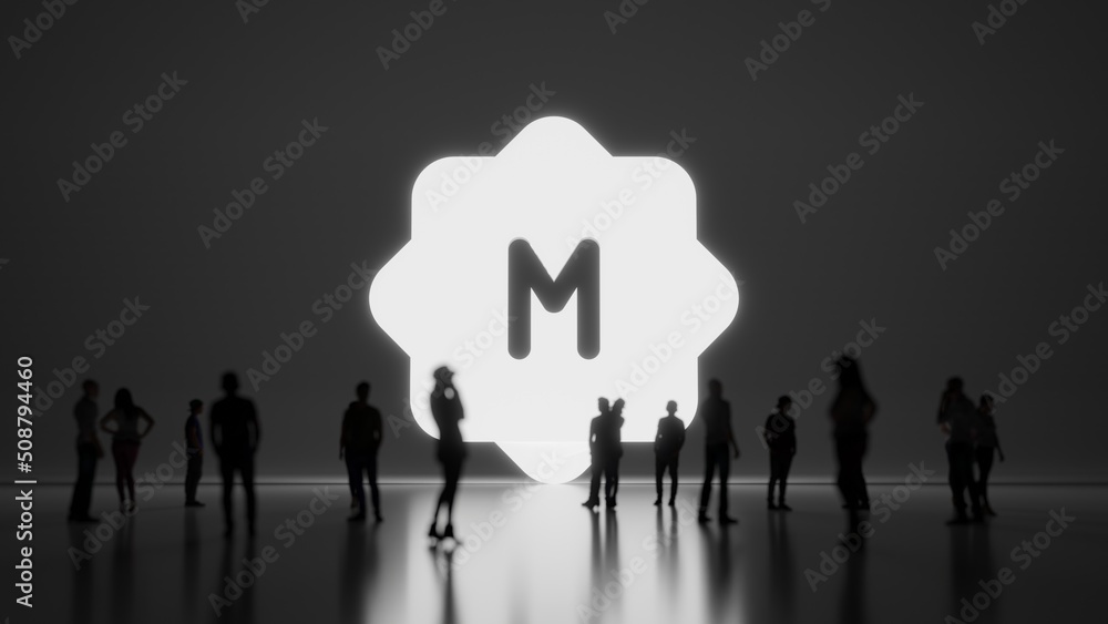 Poster 3d rendering people in front of symbol of manual camera on background