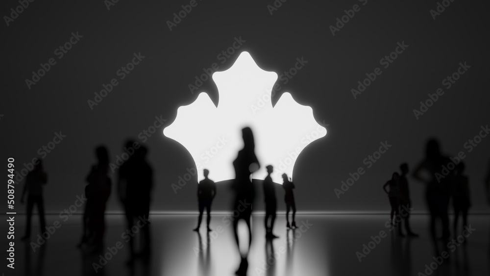 Poster 3d rendering people in front of symbol of maple leaf on background