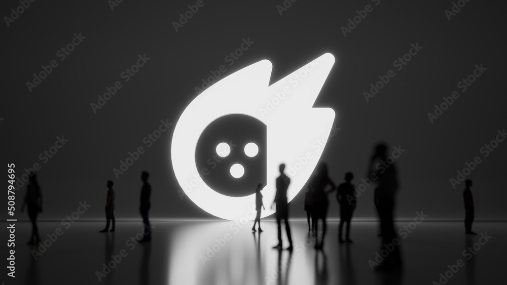 Poster 3d rendering people in front of symbol of meteorite on background