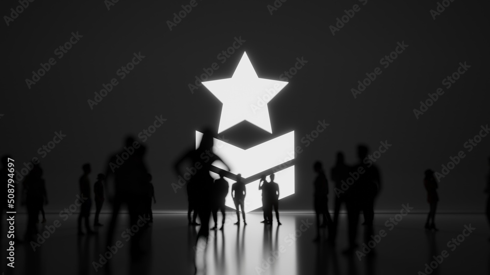 Poster 3d rendering people in front of symbol of military rank on background