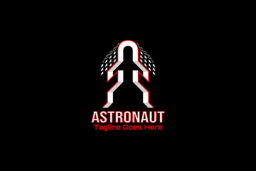 Vector logo element with abstract illustration of astronaut on positive space and plane or rocket on negative space. The logo in the positive space also forms the initials F or FF. business brands.
