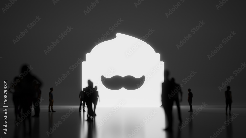 Poster 3d rendering people in front of symbol of mustache wax on background