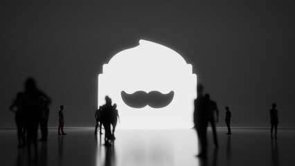 3d rendering people in front of symbol of mustache wax on background