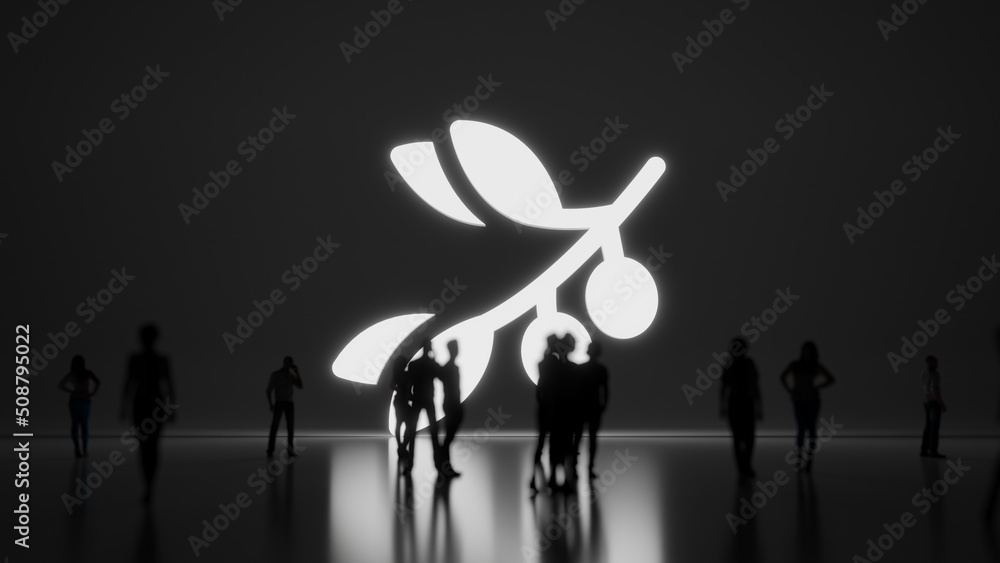 Poster 3d rendering people in front of symbol of olive on background