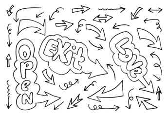 doodle design elements. hand drawn arrows isolated on white background. Vector illustration.