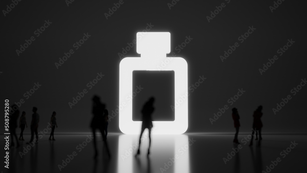 Poster 3d rendering people in front of symbol of perfume on background