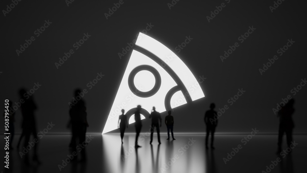Poster 3d rendering people in front of symbol of pizza on background