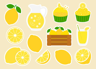 Set lemons fruits stickers printable