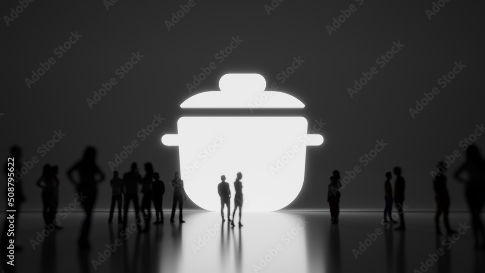 Poster 3d rendering people in front of symbol of pot on background