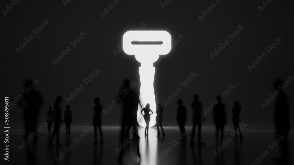 Poster 3d rendering people in front of symbol of razor on background