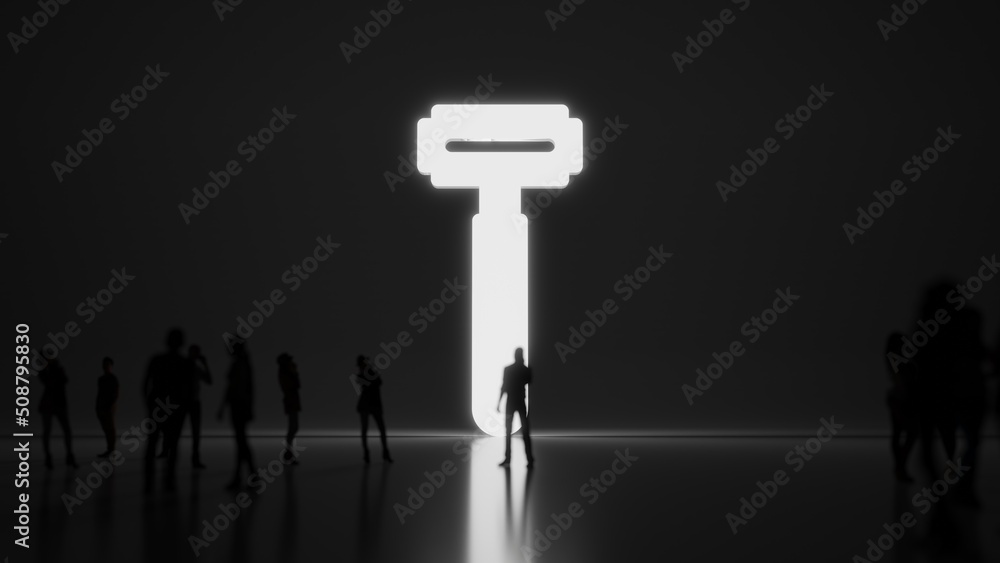Poster 3d rendering people in front of symbol of razor on background