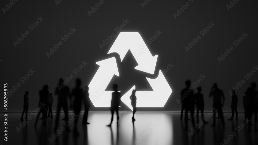 Poster 3d rendering people in front of symbol of renewable energy on background