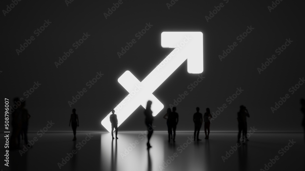 Poster 3d rendering people in front of symbol of sagittarius zodiac on background