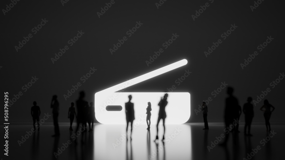 Poster 3d rendering people in front of symbol of scanner on background