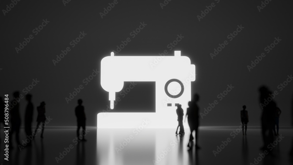 Poster 3d rendering people in front of symbol of sewing machine on background