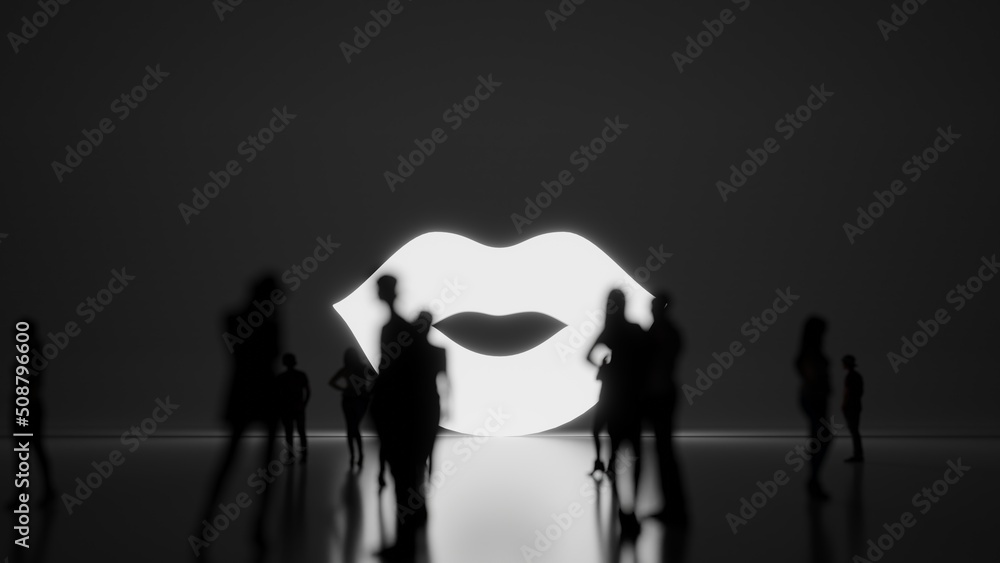 Poster 3d rendering people in front of symbol of smile on background