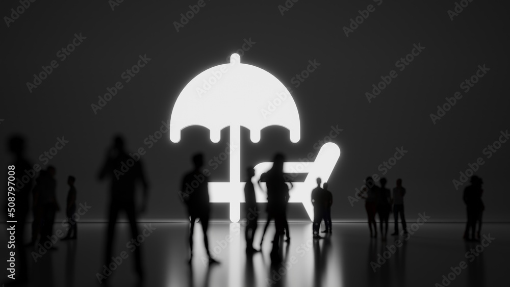 Poster 3d rendering people in front of symbol of sunbed on background